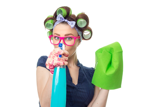 Housewife wiping glass Stock Photo 02