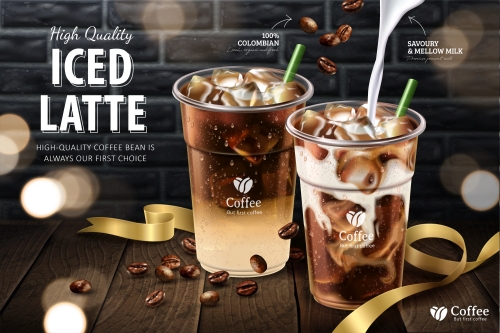 Iced latte ads in 3d vector illustration 01