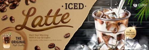 Iced latte ads in 3d vector illustration 02