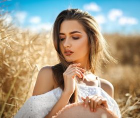 In the wheat field charming and attractive girl Stock Photo 01