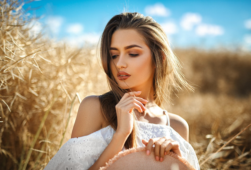 In the wheat field charming and attractive girl Stock Photo 01