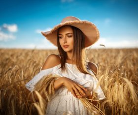 In the wheat field charming and attractive girl Stock Photo 05