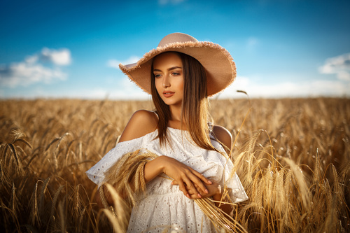 In the wheat field charming and attractive girl Stock Photo 05