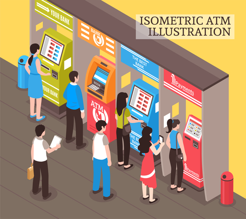 Isometric vending machines illustration vector
