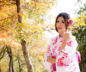 Japanese kimono girl outdoor photo Stock Photo
