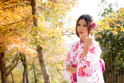 Japanese kimono girl outdoor photo Stock Photo
