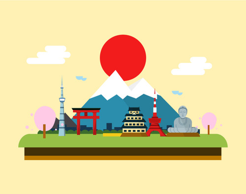 Japanese landscape ethnic style illustration