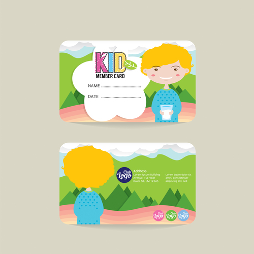 Kid club member card template vector 01