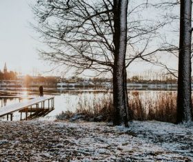 Lakeside scenery in winter Stock Photo