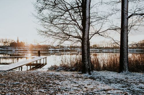 Lakeside scenery in winter Stock Photo