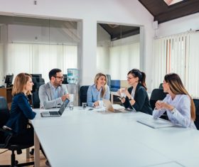 Lighthearted business meeting Stock Photo