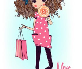 Little girl eating lollipop candy vector material