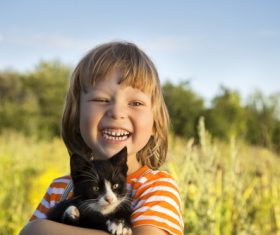 Little girl holding a kitten Stock Photo