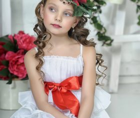 Little girl wearing wreath posing Stock Photo 01