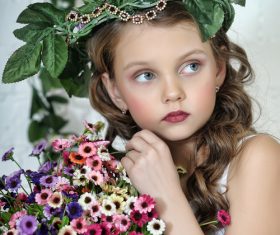 Little girl wearing wreath posing Stock Photo 03