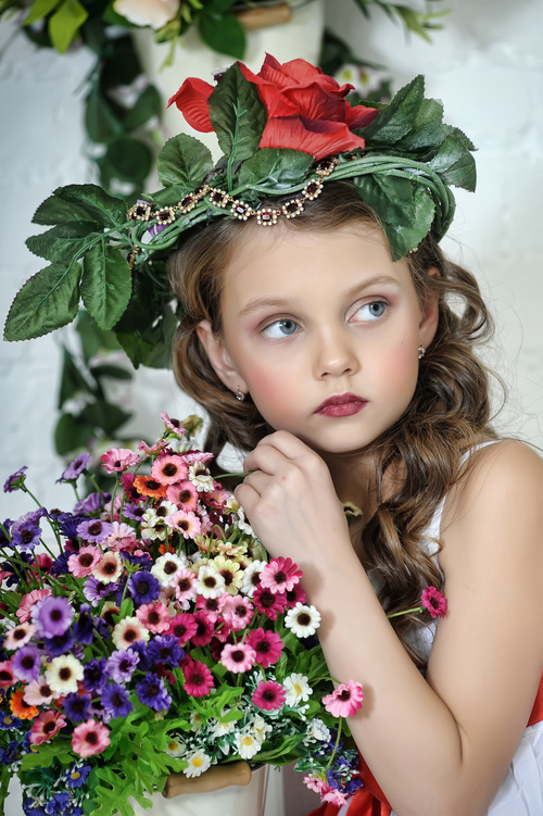 Little girl wearing wreath posing Stock Photo 03