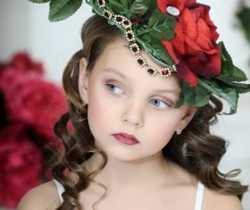 Little girl wearing wreath posing Stock Photo 04