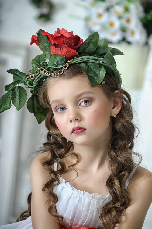 Little girl wearing wreath posing Stock Photo 05