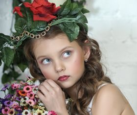Little girl wearing wreath posing Stock Photo 06