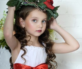 Little girl wearing wreath posing Stock Photo 08