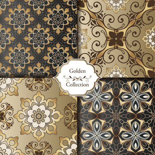Luxury seamless patterns collection vector 07