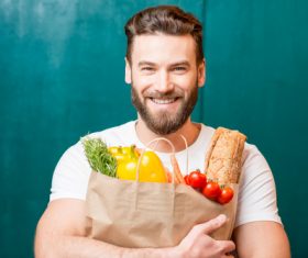 Man holding food bag Stock Photo 02