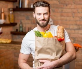 Man holding food bag Stock Photo 03