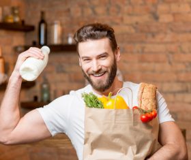 Man holding food bag Stock Photo 04