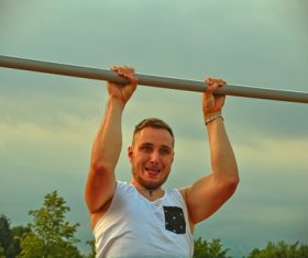 Man horizontal bar fitness Stock Photo