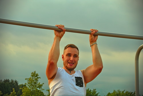 Man horizontal bar fitness Stock Photo