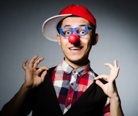 Man with red nose glasses Stock Photo