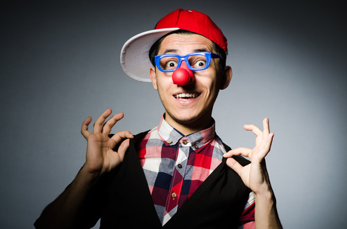 Man with red nose glasses Stock Photo