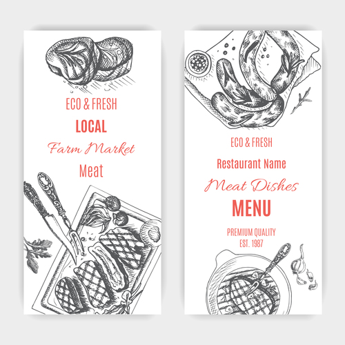 Meat menu card template vector 03