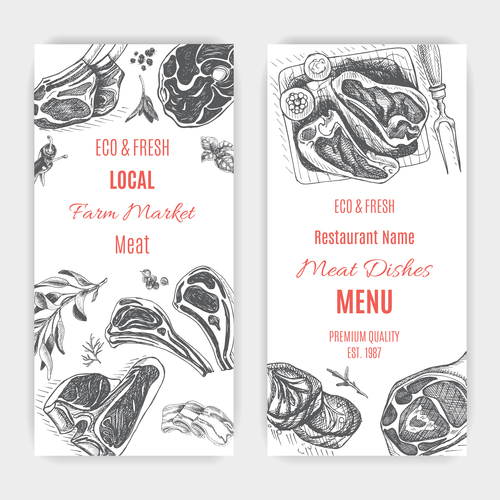 Meat menu card template vector 05
