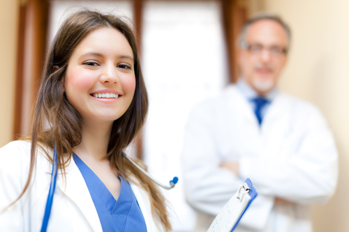 Medical professor and young female student Stock Photo 02