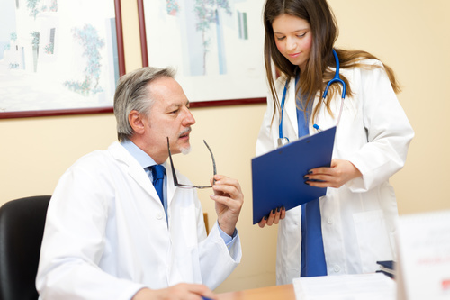 Medical professor and young female student Stock Photo 05