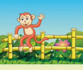 Monkey cartoon illustration on the fence