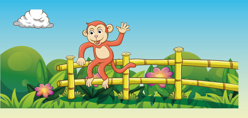 Monkey cartoon illustration on the fence