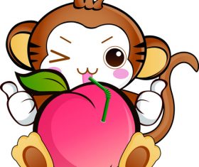 Monkey holding peach vector