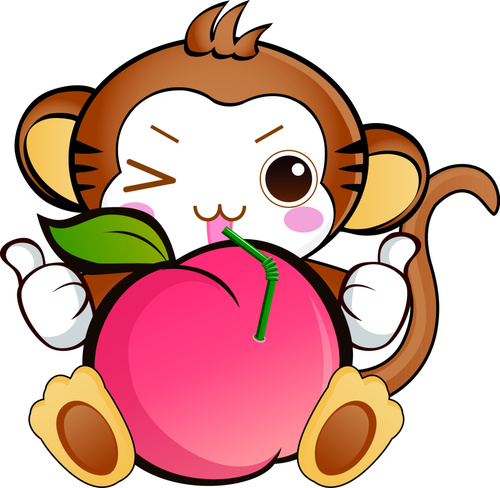 Monkey holding peach vector