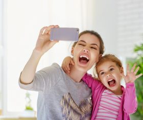 Mother and daughter funny selfie Stock Photo