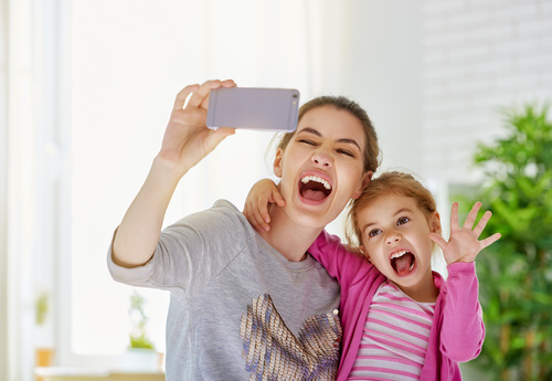 Mother and daughter funny selfie Stock Photo