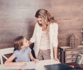 Mother and daughter talk homework Stock Photo