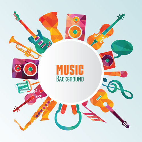 Music background with musical instrument vector free download