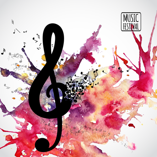Musical watercolor background design vector