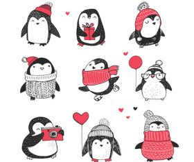 Nine cute cartoon penguin vector material