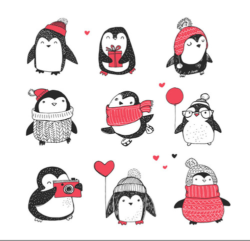 Nine cute cartoon penguin vector material free download