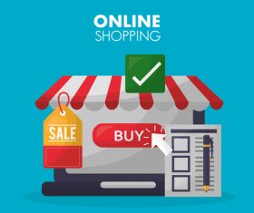 Online shopping with buy button web design vector 01