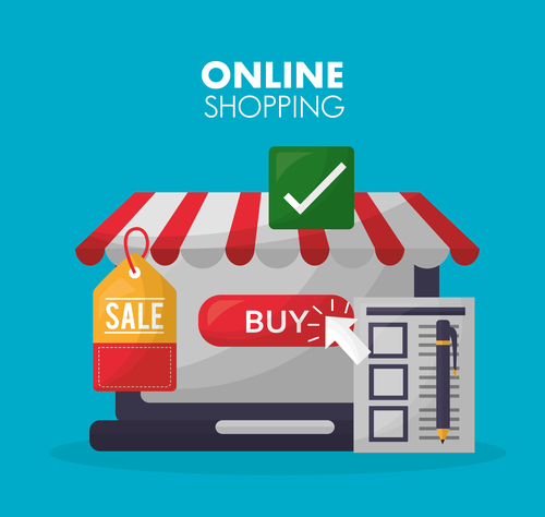Online shopping with buy button web design vector 01