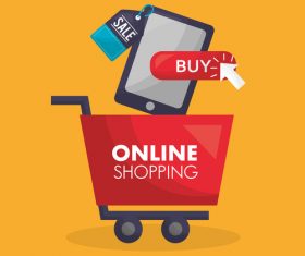 Online shopping with buy button web design vector 02